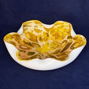 Dino Martens Yellow Silver & Gold Flecked Millefiori Murano Glass Bowl Tutti Fru